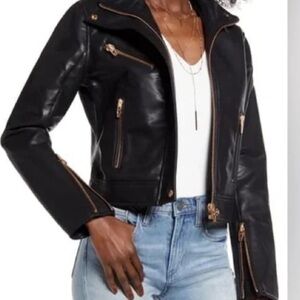BlankNYC leather jacket with rose gold zipper and buttons size medium
